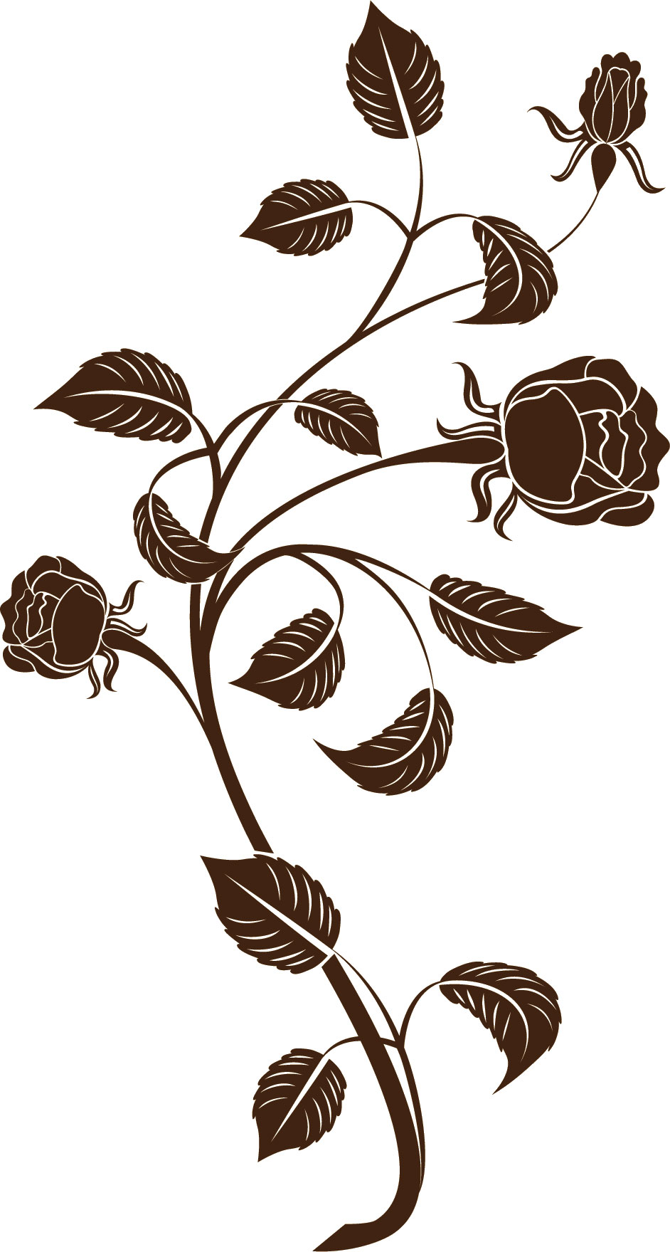 バラの画像 イラスト 白黒 モノクロ No 748 こげ茶 バラ 茎葉