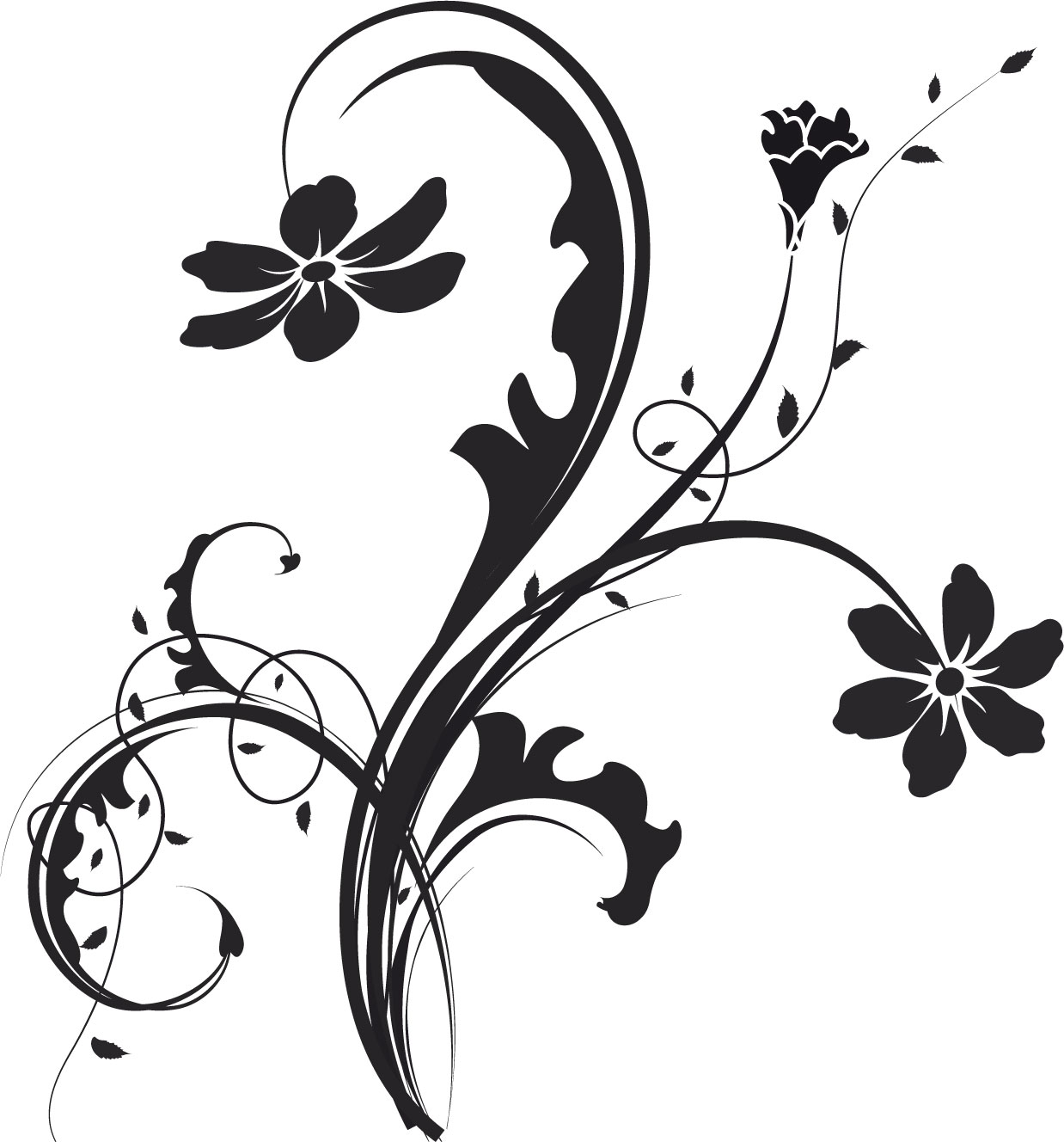 花のイラスト フリー素材 白黒 モノクロno 387 白黒 茎葉 つる１２