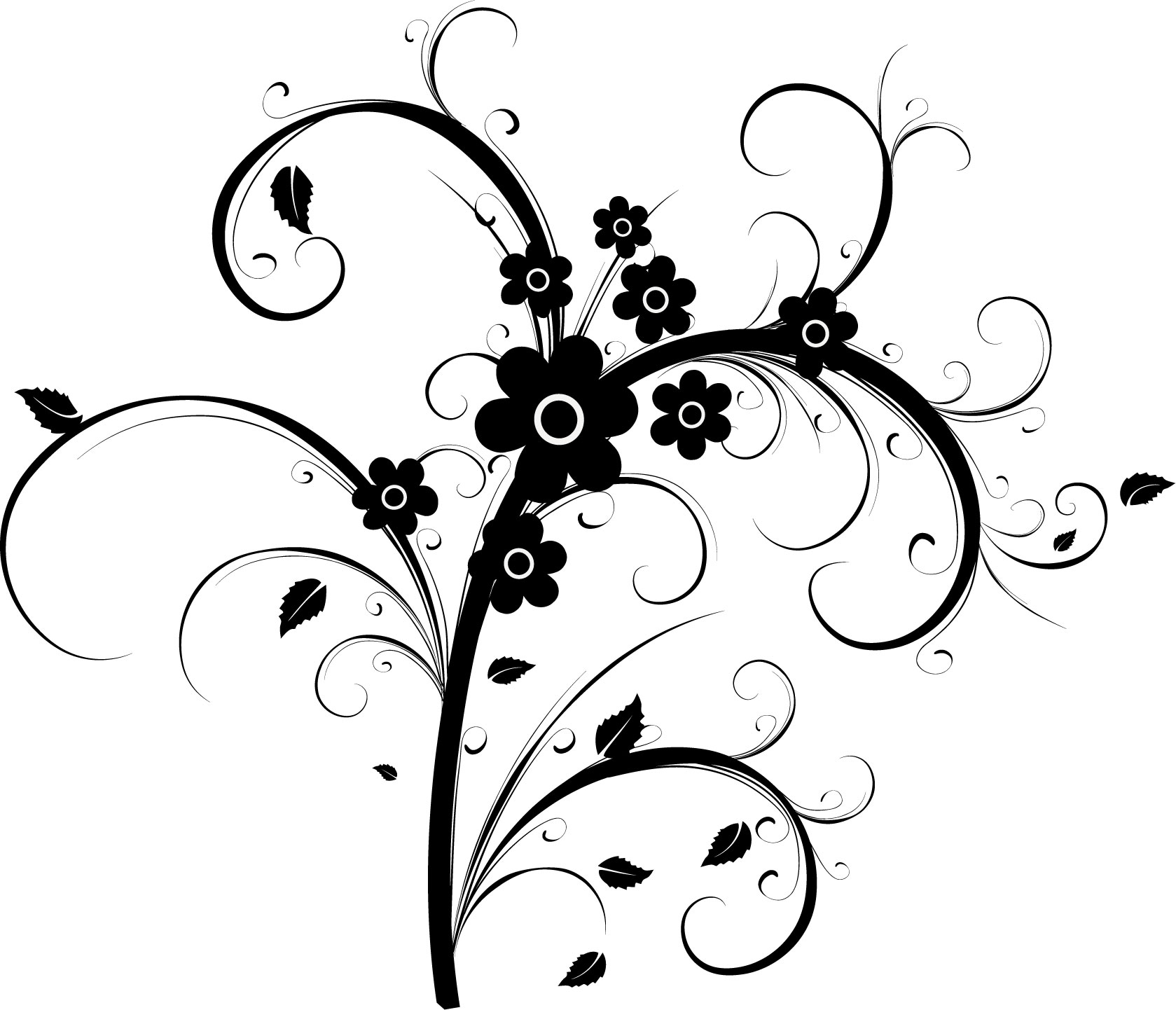 花のイラスト フリー素材 白黒 モノクロno 389 白黒 茎葉 つる１８