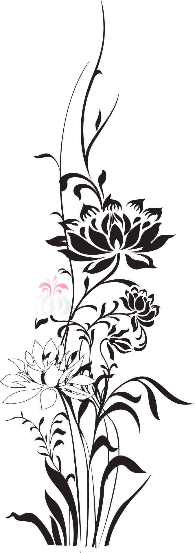 花のイラスト フリー素材 白黒 モノクロno 280 黒 ピンク 枝葉