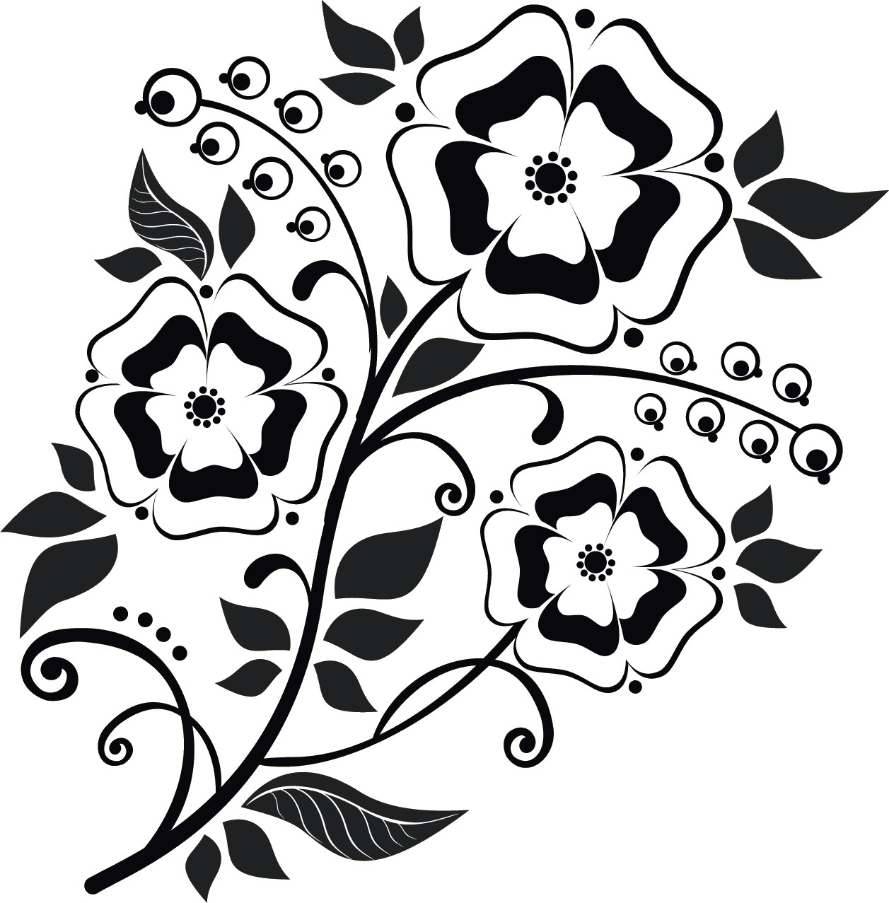 かわいいポップな花のイラスト 白黒 モノクロ２ 無料のフリー素材集 百花繚乱