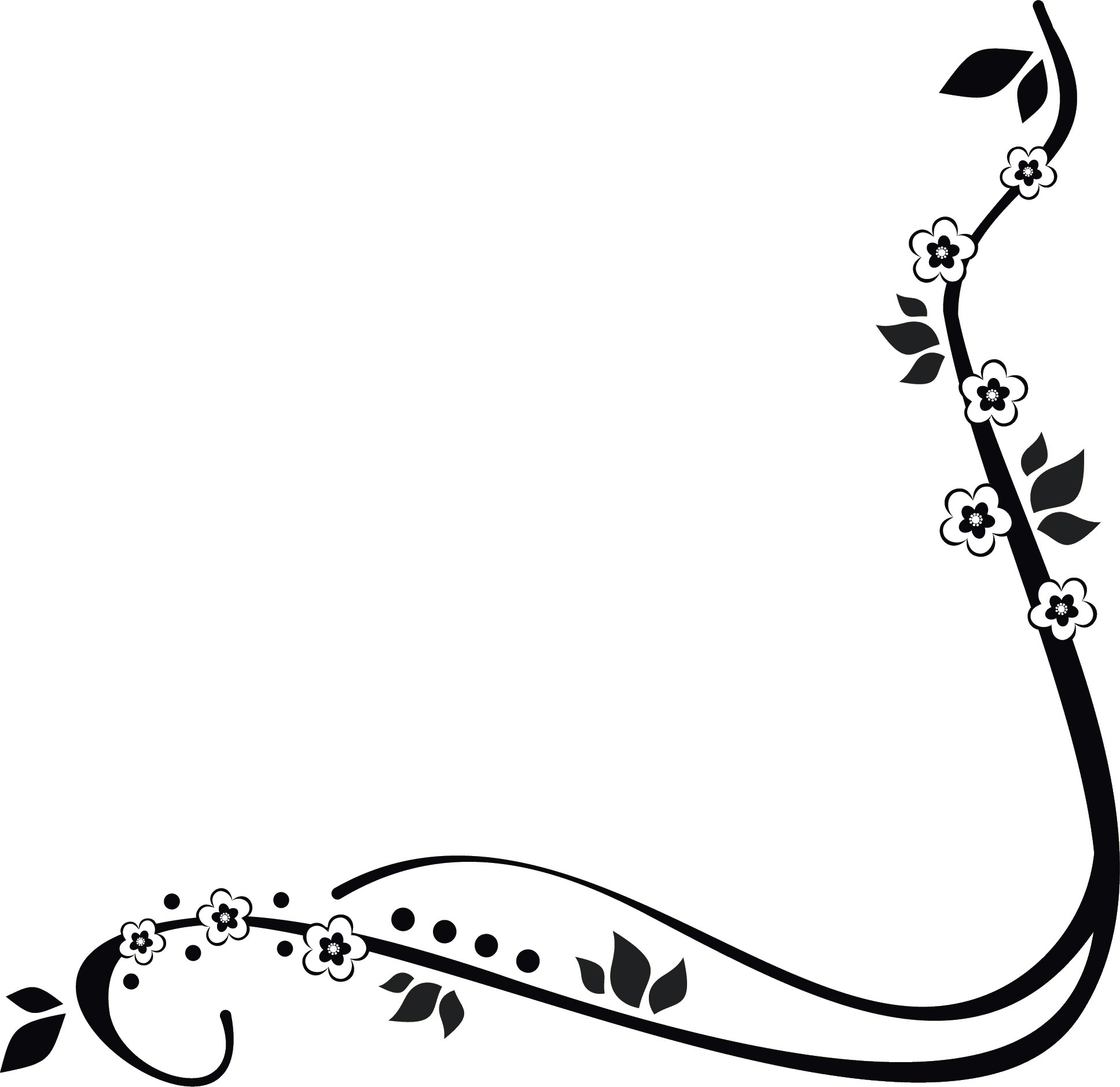 白黒 モノクロの花のイラスト 角 コーナー用 無料のフリー素材集 百花繚乱