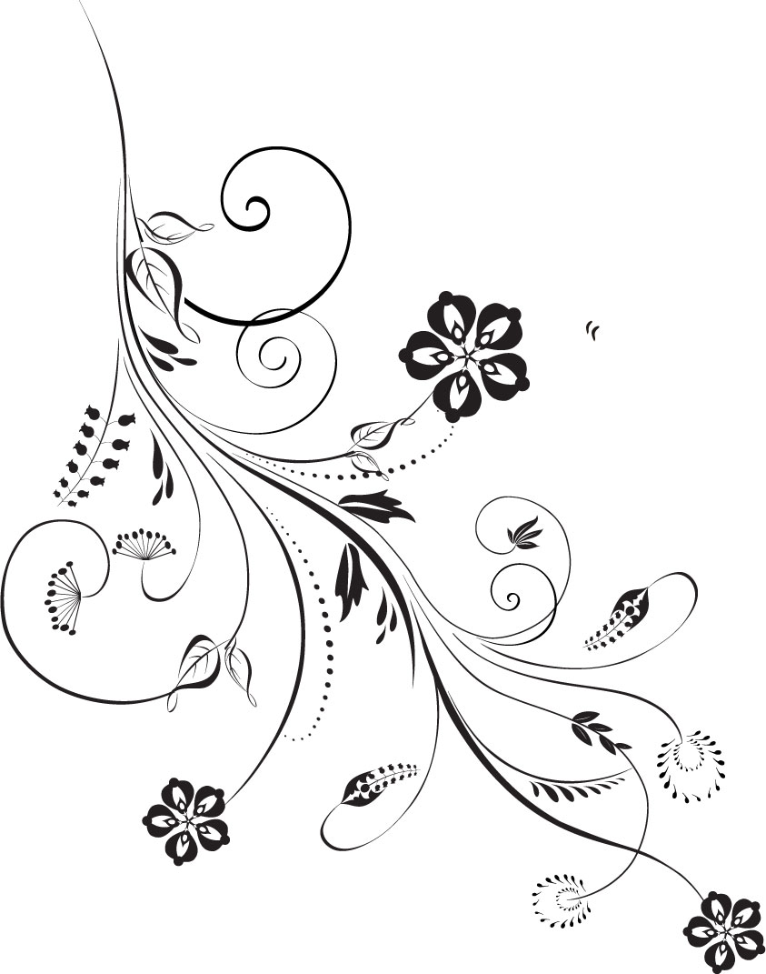 花のイラスト フリー素材 白黒 モノクロno 415 白黒 茎葉 曲線
