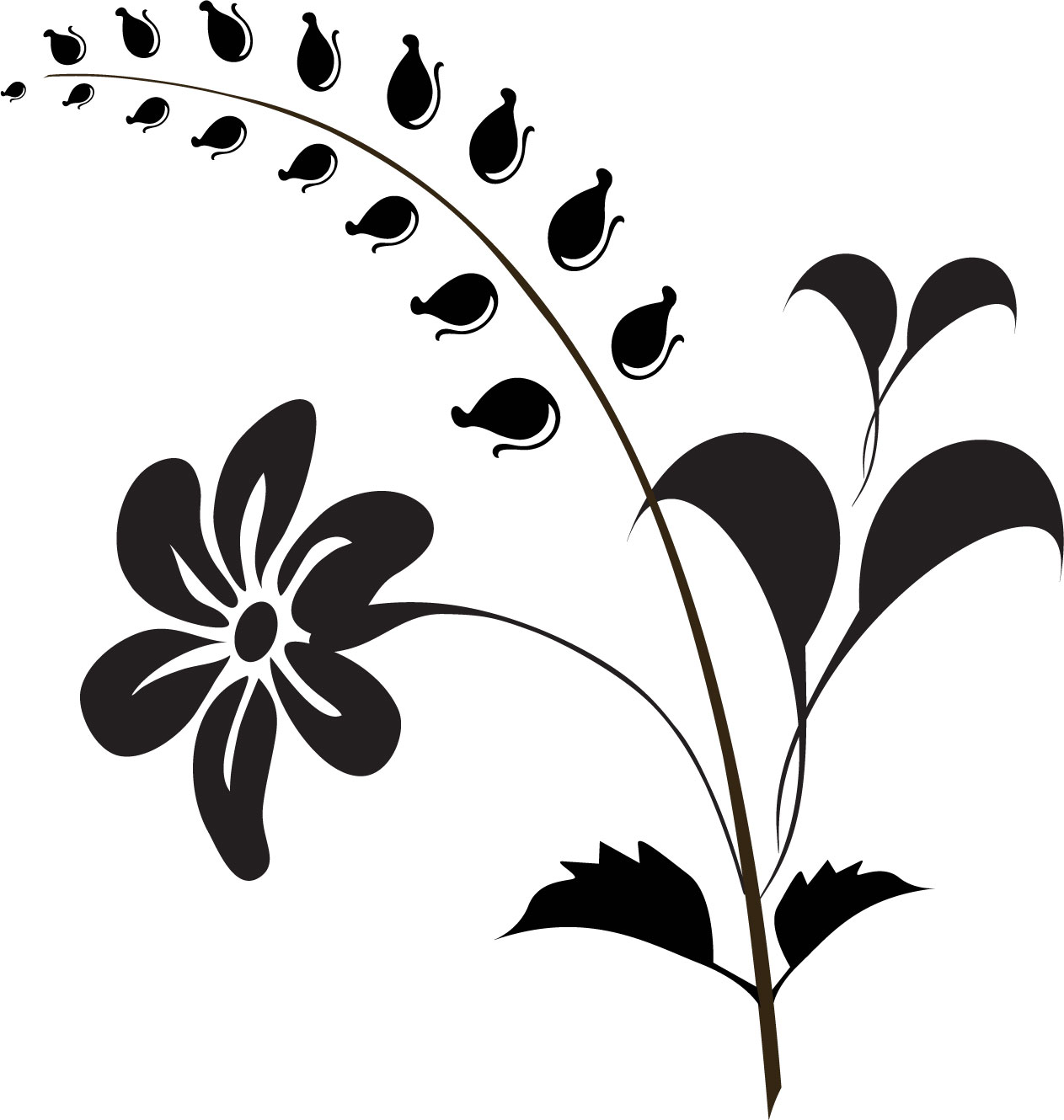 花のイラスト フリー素材 白黒 モノクロno 452 白黒 鈴 葉