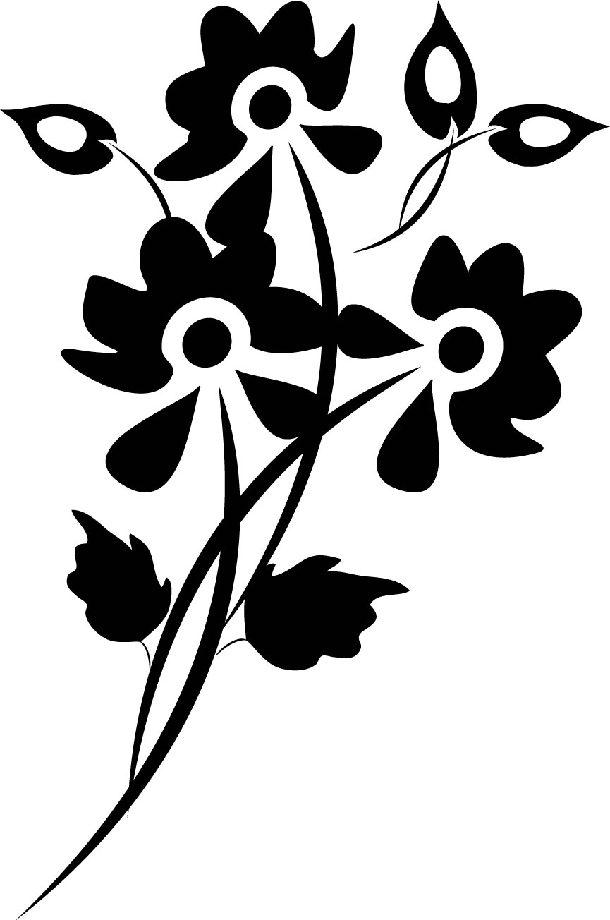 花のイラスト フリー素材 白黒の花束no 003 白黒 葉 三輪