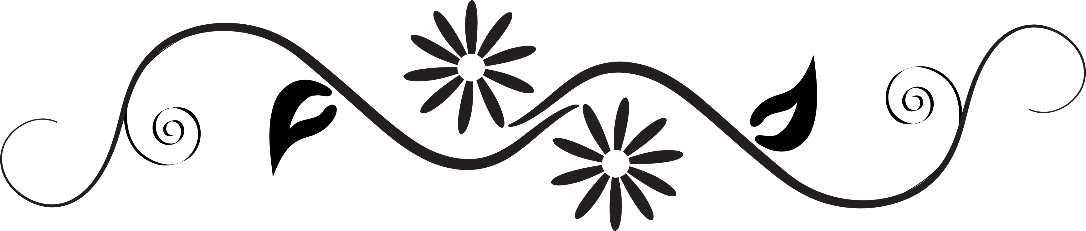 花のイラスト フリー素材 白黒 モノクロno 326 白黒 S字 横長