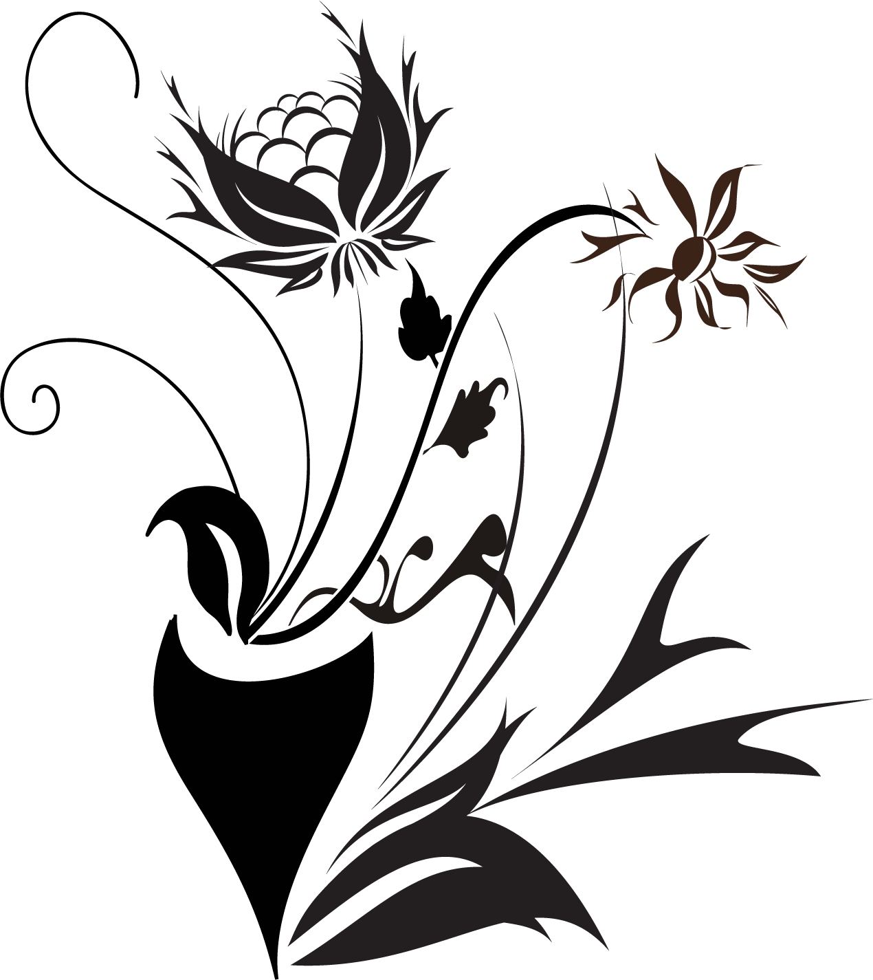 花のイラスト フリー素材 白黒 モノクロno 458 白黒 葉 S字
