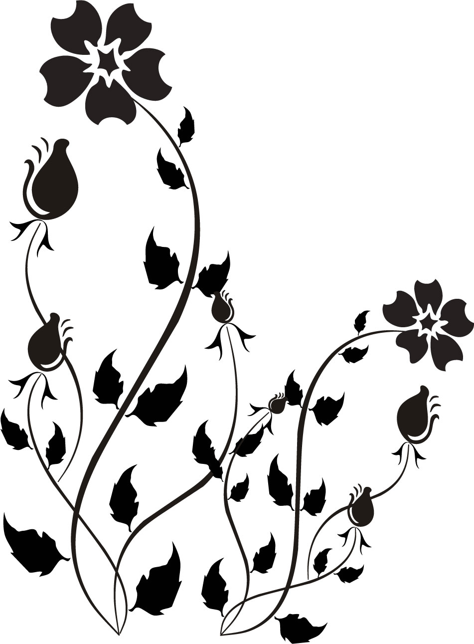 ポップでかわいい花のイラスト フリー素材 No 1292 白黒 葉 つぼみ