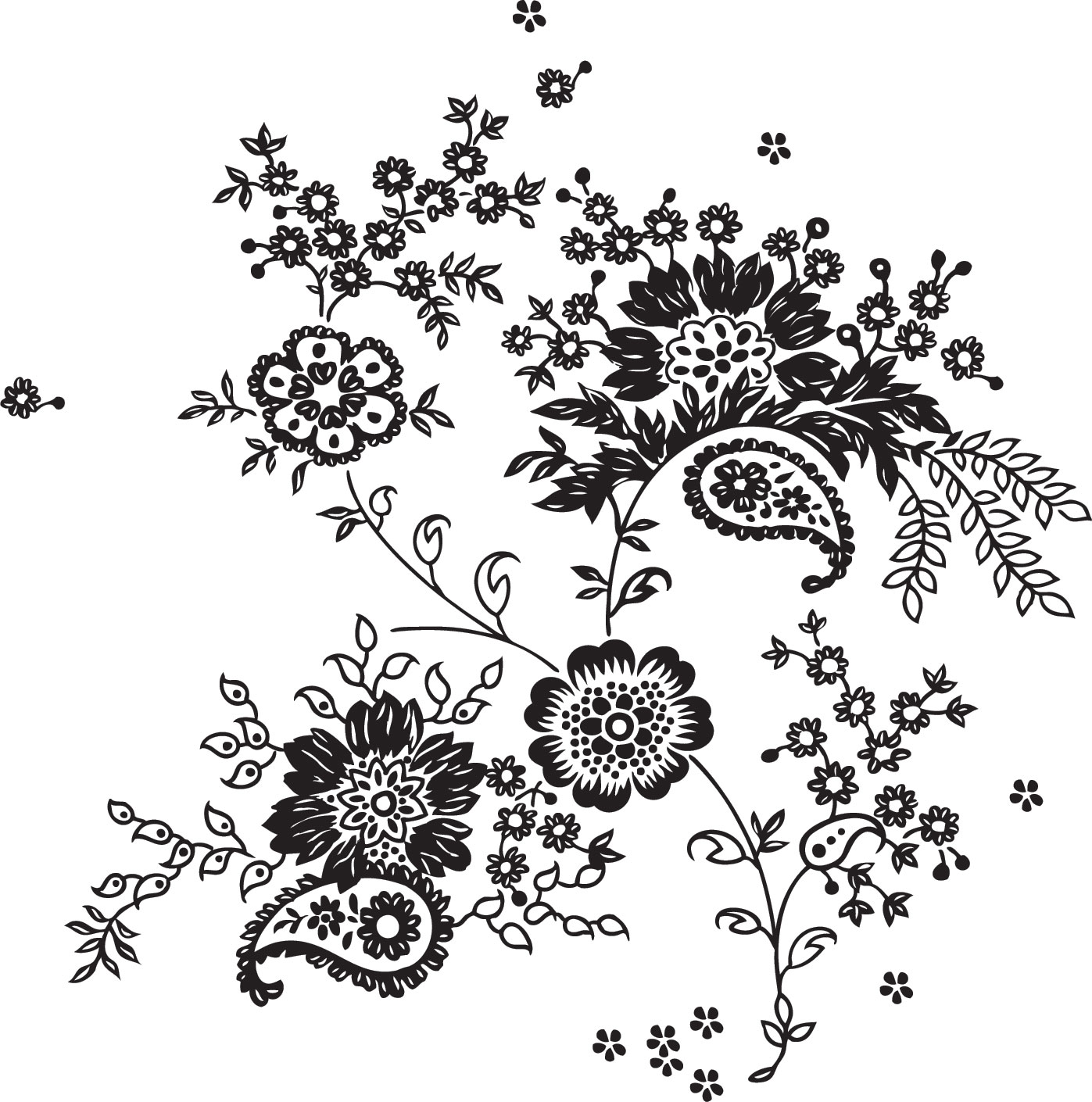 花のイラスト フリー素材 白黒 モノクロno 464 白黒 茎葉