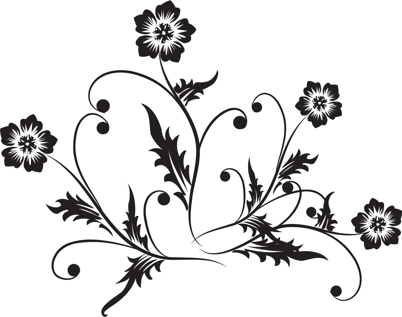 花のイラスト フリー素材 白黒 モノクロno 465 白黒 茎葉