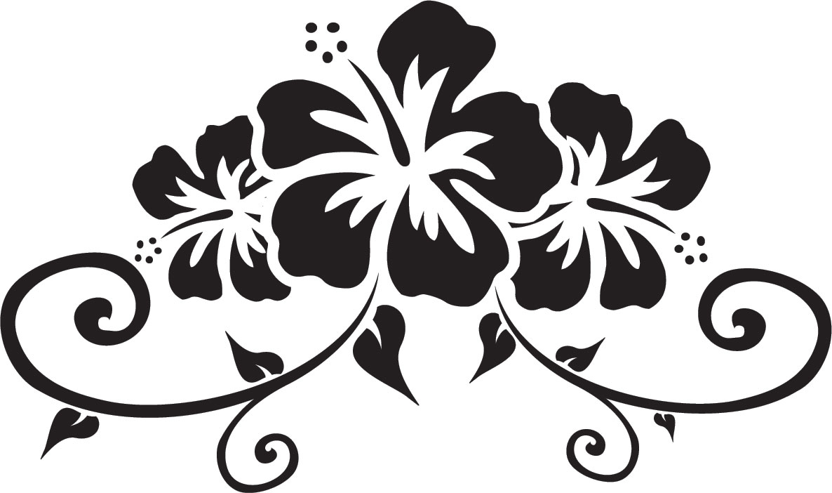花のイラスト・フリー素材／白黒・モノクロNo.242『白黒・ハイビスカス』