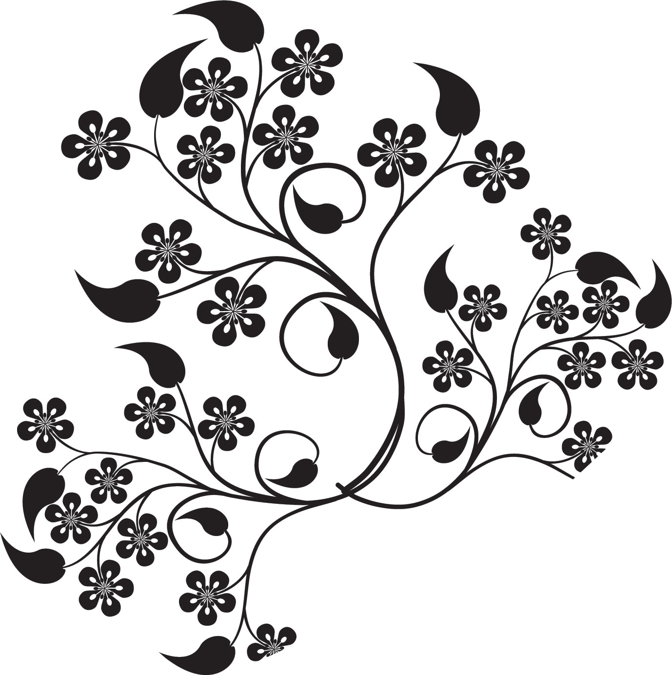 花のイラスト フリー素材 白黒 モノクロno 469 白黒 葉 ５枚葉