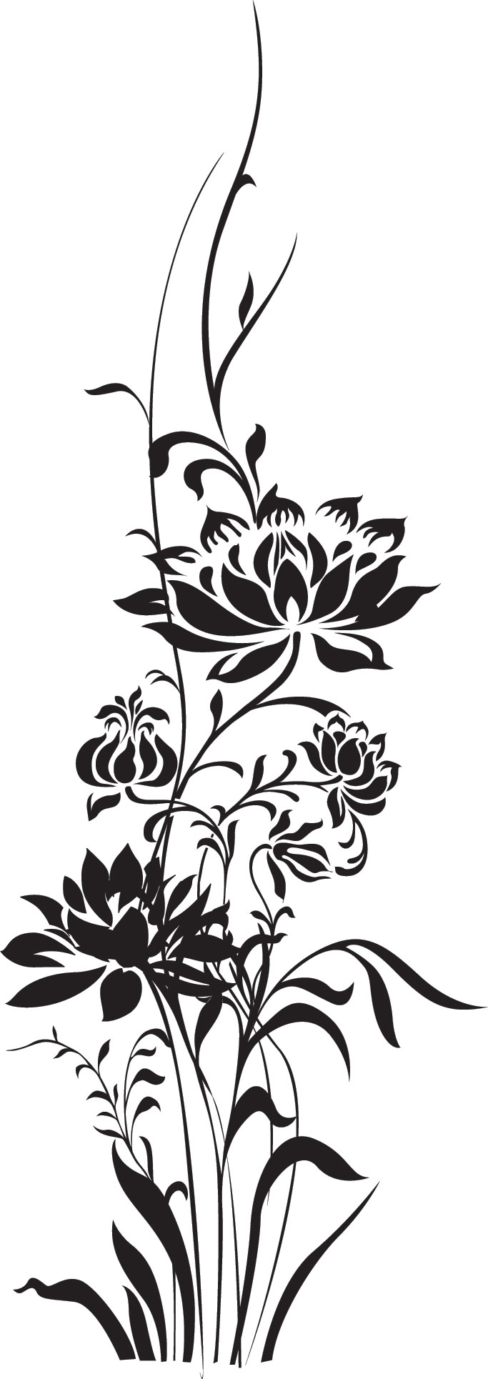 花のイラスト フリー素材 白黒 モノクロno 302 白黒 枝葉 縦長