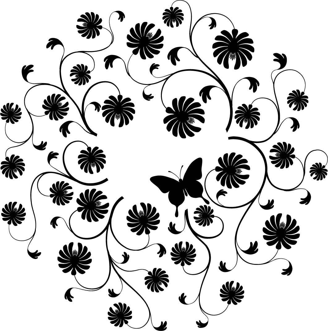 花のイラスト フリー素材 白黒 モノクロno 475 白黒 巻き 蝶