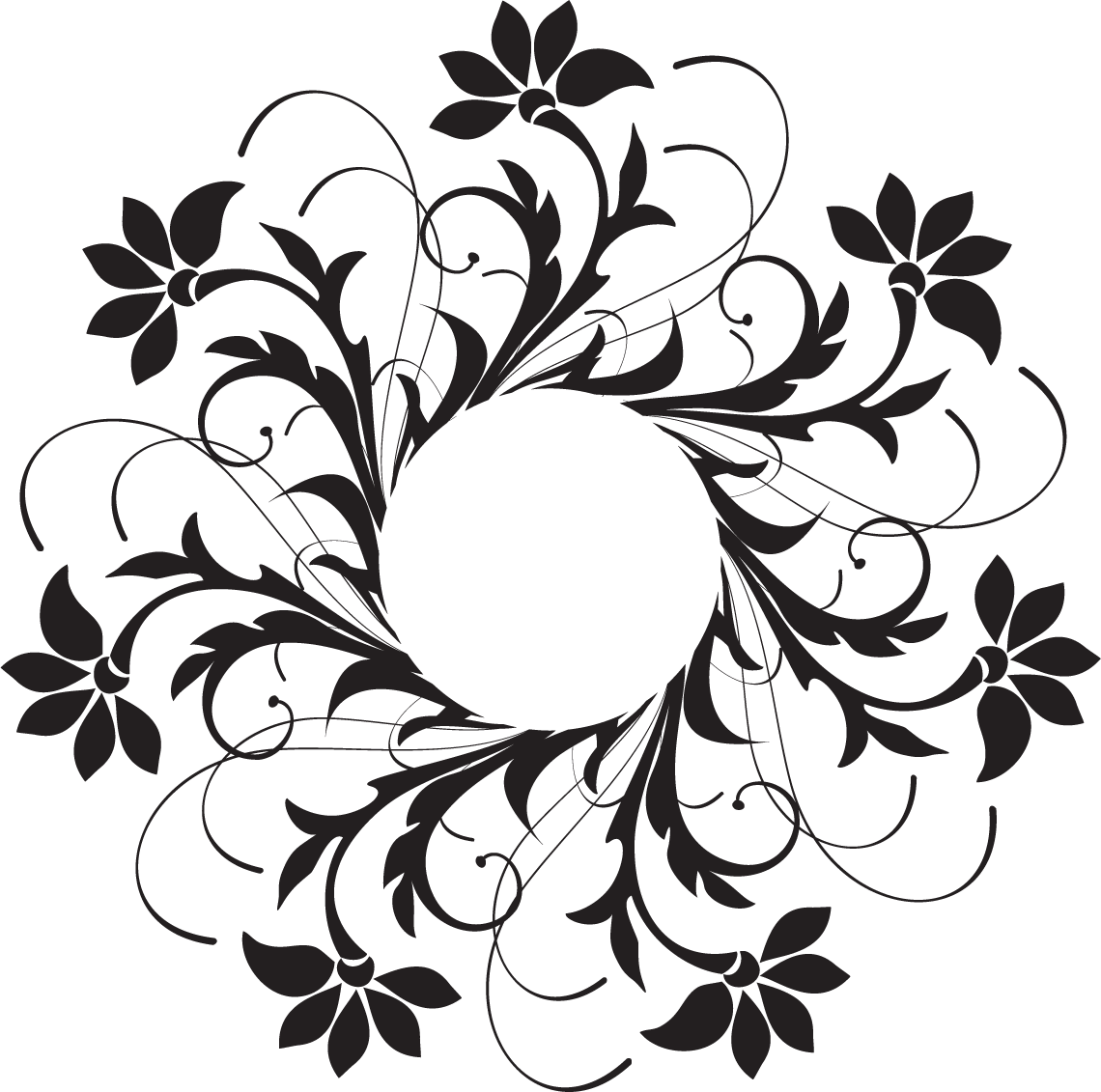 花のイラスト フリー素材 白黒 モノクロno 476 白黒 丸円