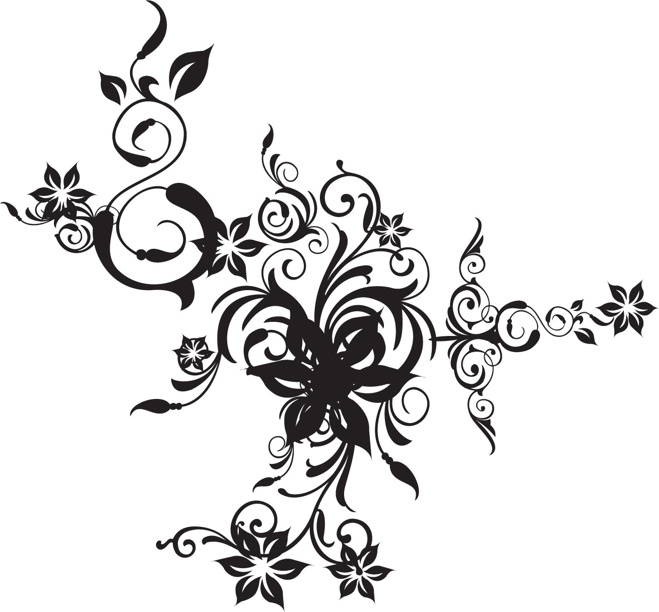 花のイラスト・フリー素材／白黒・モノクロNo.477『白黒・茎葉』