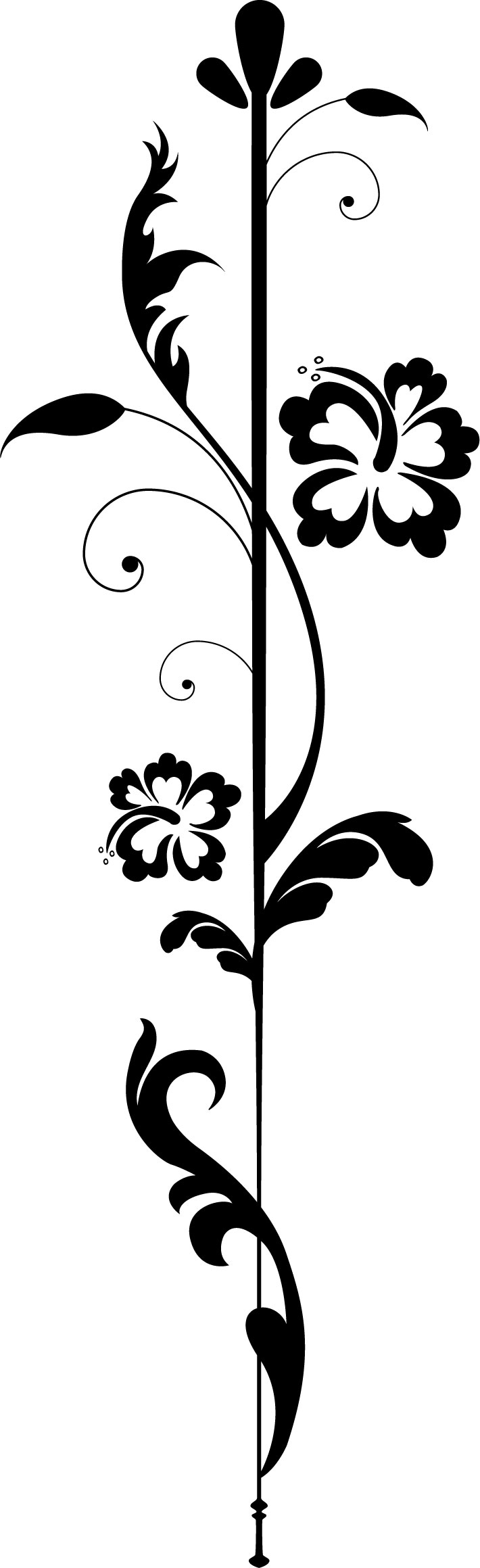 花のイラスト フリー素材 フレーム枠no 2 白黒 葉 縦線