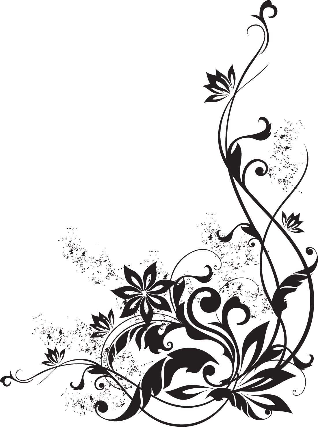 花のイラスト フリー素材 コーナーライン 角 No 126 白黒 葉 インク