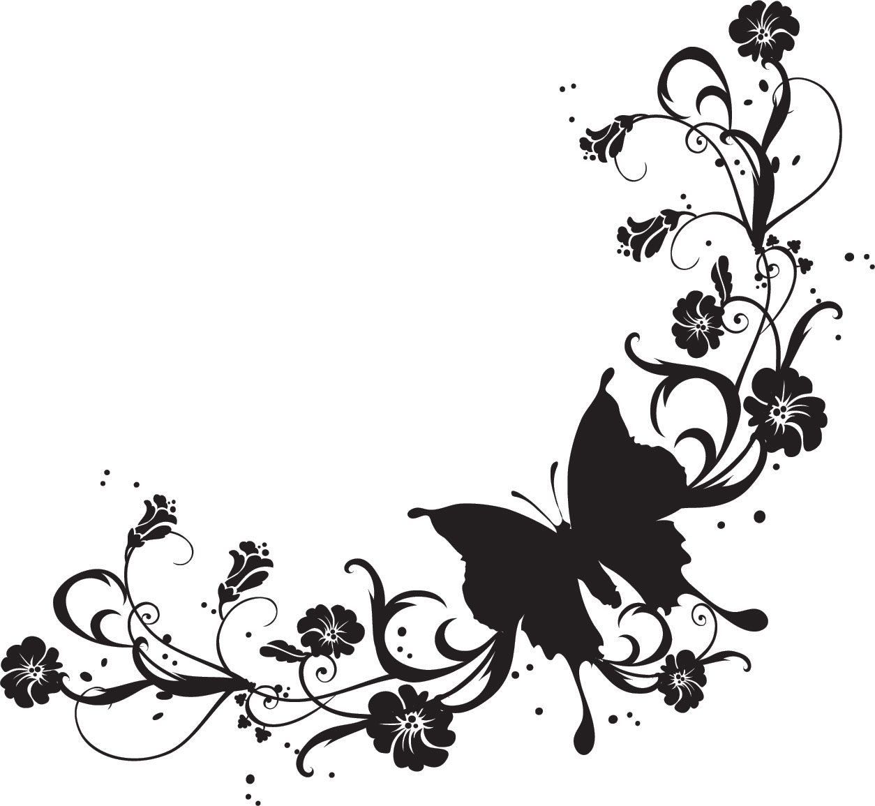 白黒 モノクロの花のイラスト フリー素材 ライン線 コーナー用no 866 白黒 茎葉 コーナー
