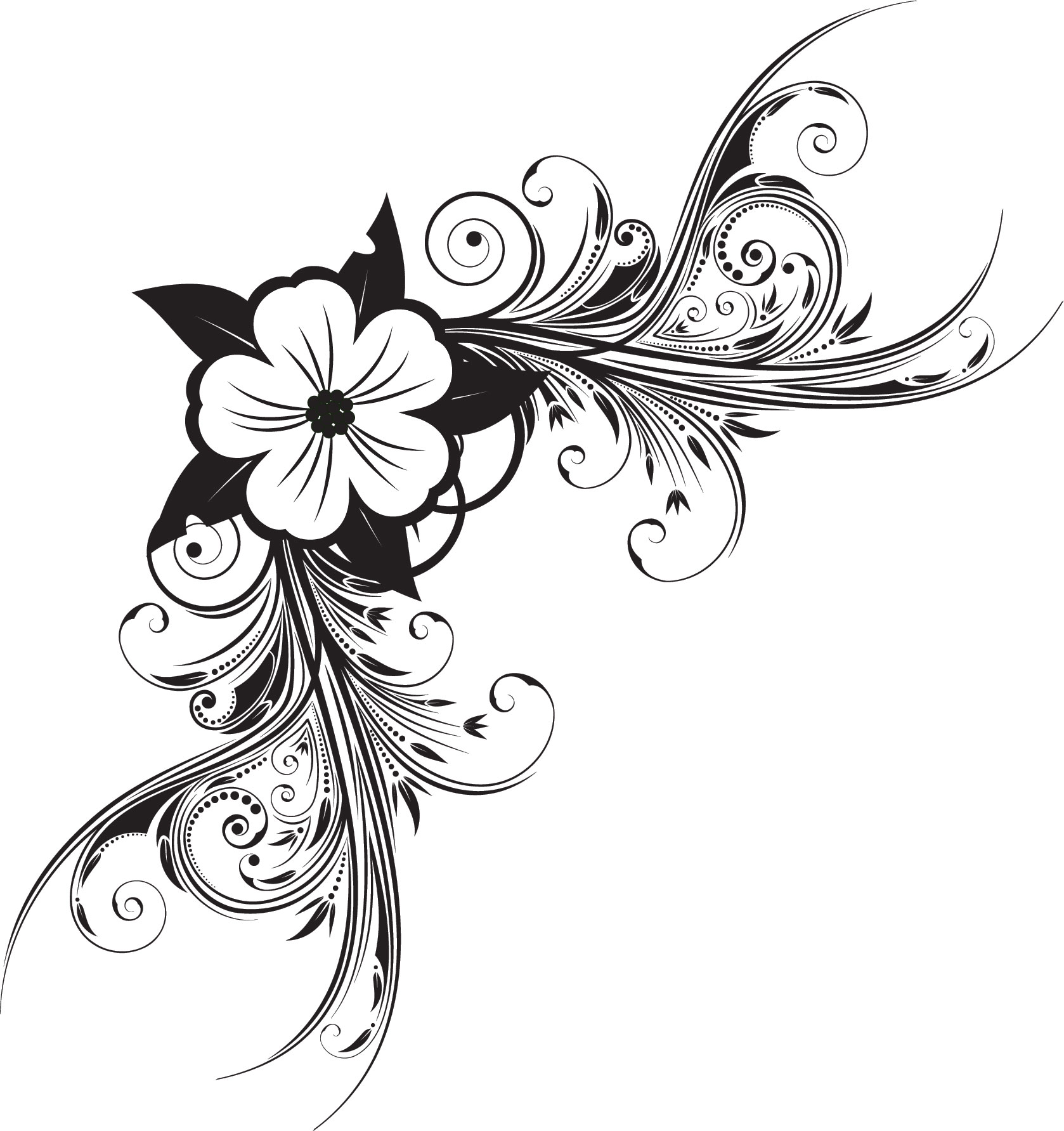 白黒 モノクロの花のイラスト フリー素材 ライン線 コーナー用no 867 白黒 草 緻密