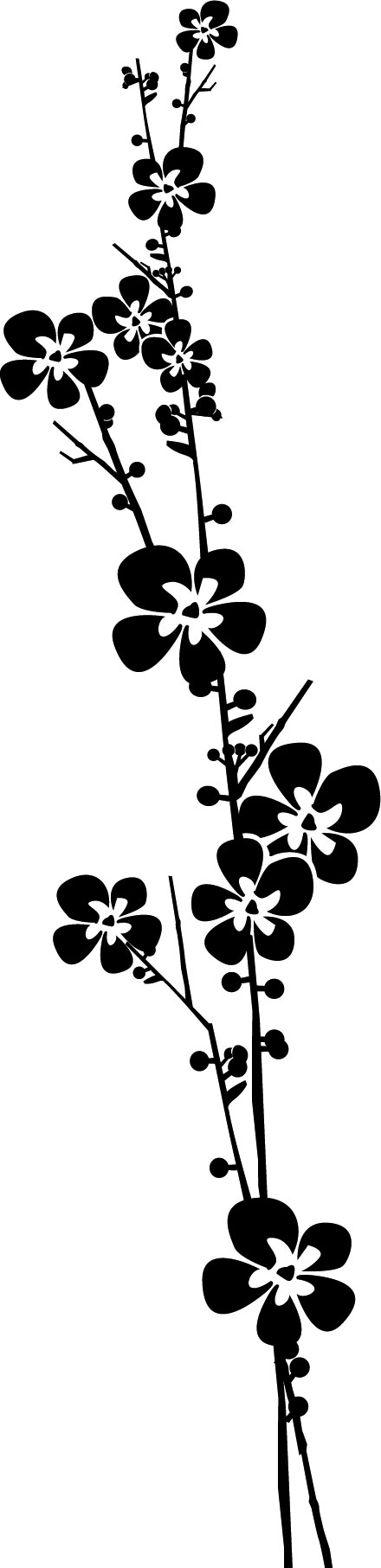 花のイラスト フリー素材 白黒 モノクロno 609 白黒 枝葉 縦長