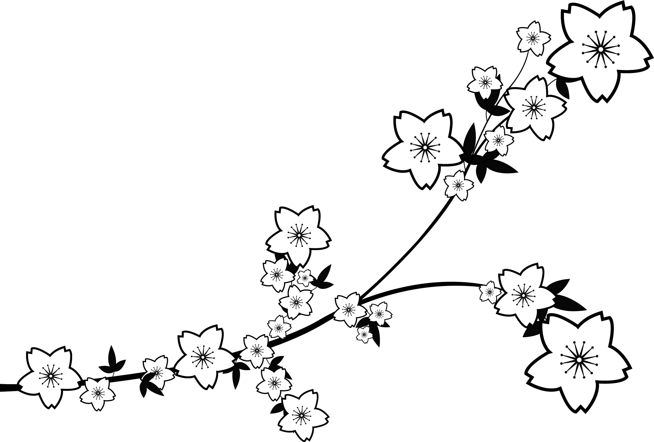 花のイラスト フリー素材 白黒 モノクロno 611 白黒 枝葉 曲線