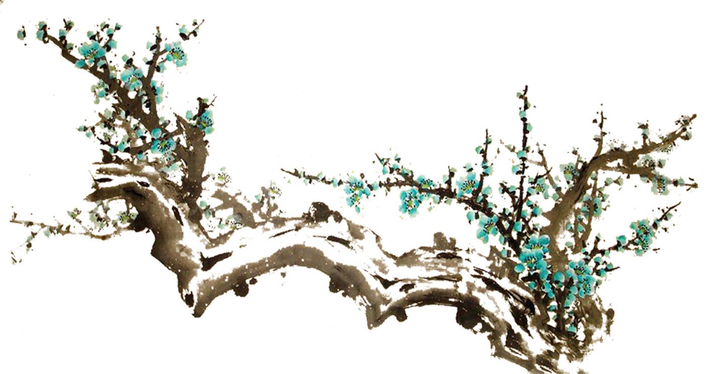 リアルタッチな花のイラスト フリー素材 No 1030 青 枝 和風