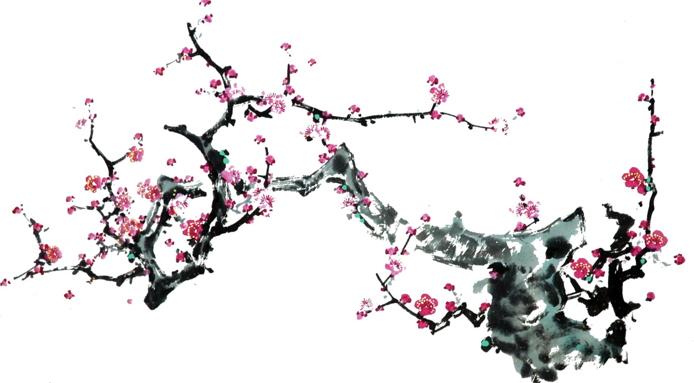リアルタッチな花のイラスト フリー素材 No 1031 梅の花 枝 赤 和風