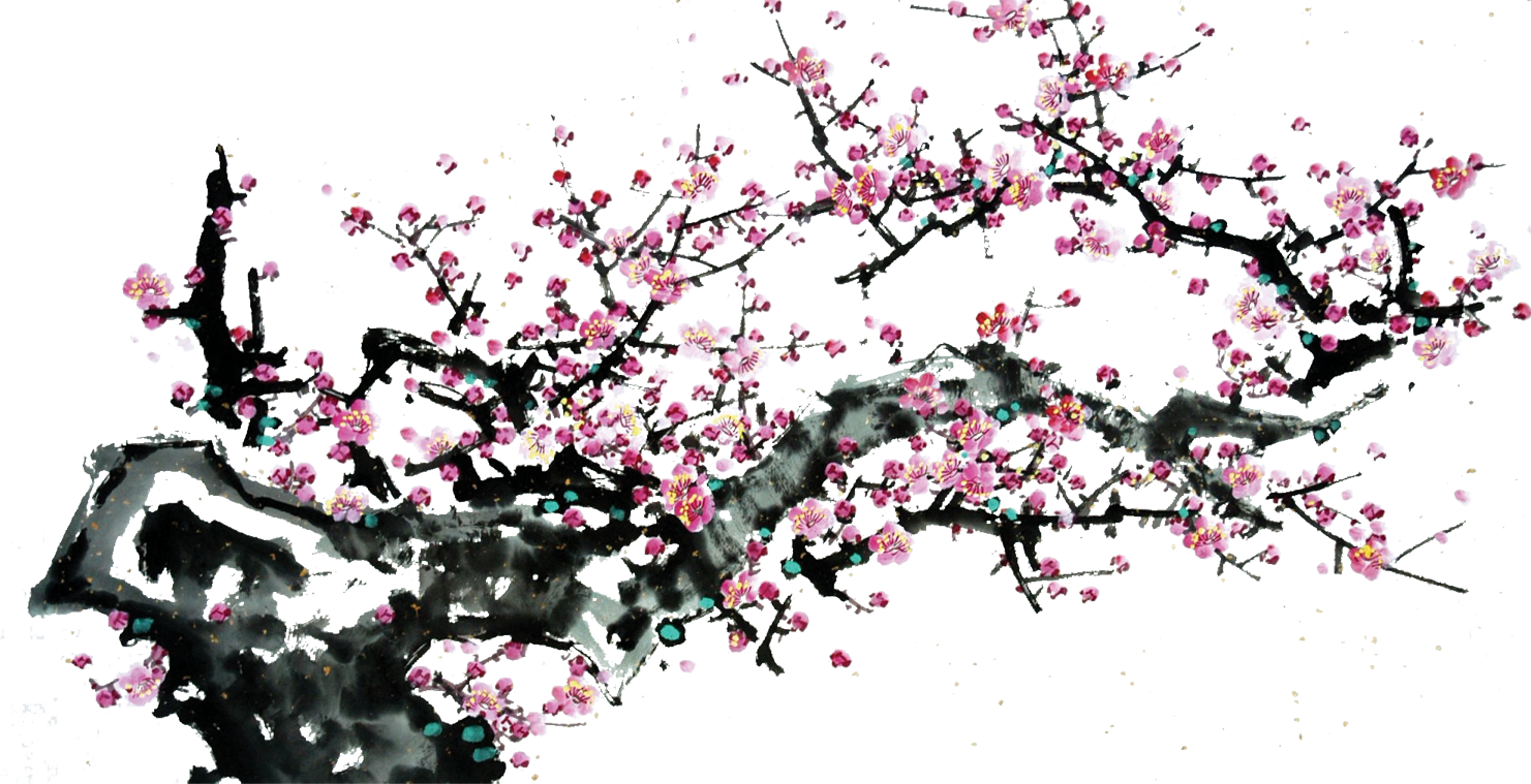 リアルタッチな花のイラスト フリー素材 No 1032 梅の花 枝 赤 和風