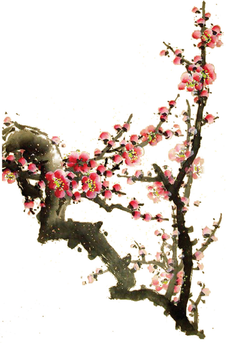 赤い花のイラスト フリー素材 No 681 梅の花 枝 赤 和風