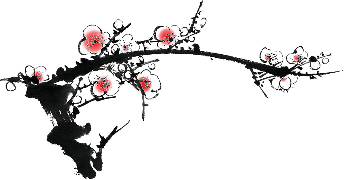 リアルタッチな花のイラスト フリー素材 No 1039 梅の花 枝 赤 和風