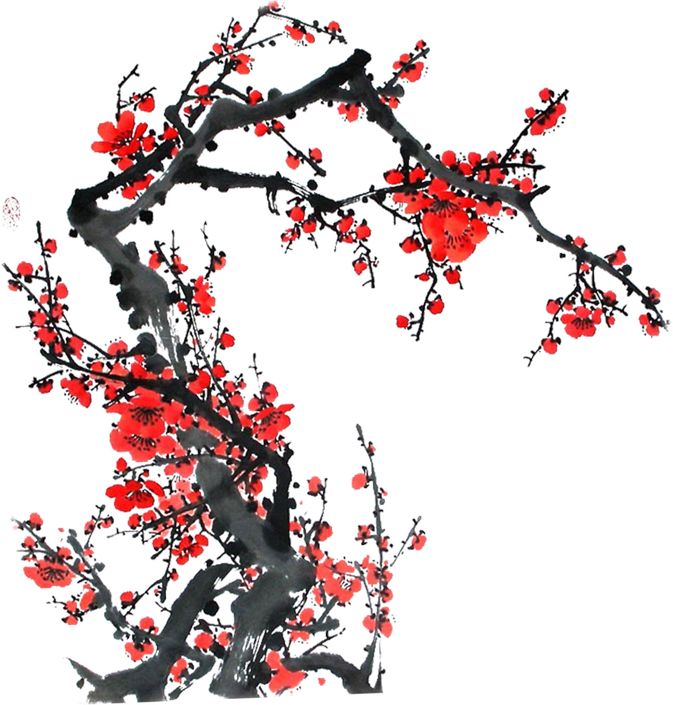 赤い花のイラスト フリー素材 No 687 梅の花 枝 赤 和風