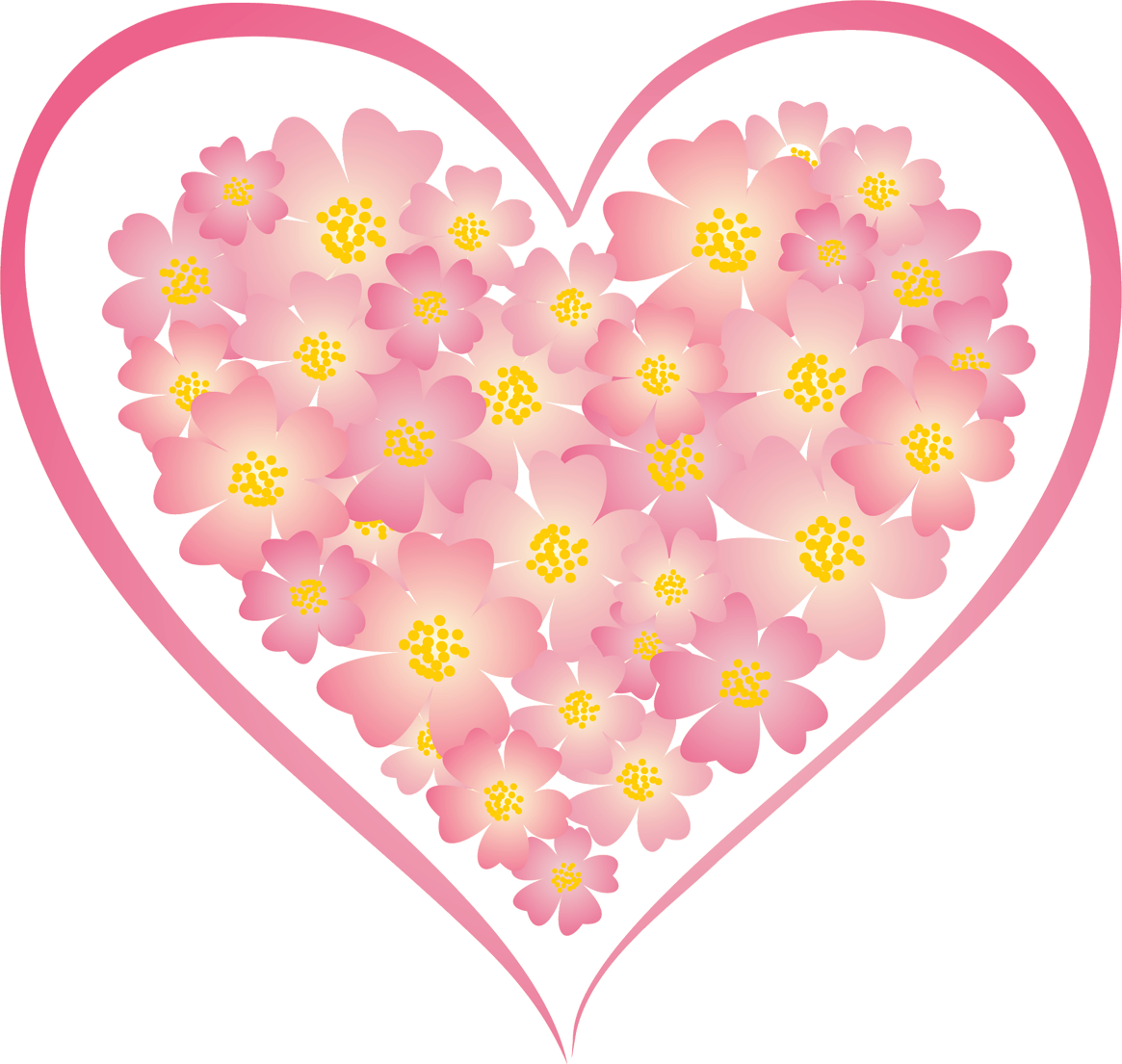 ピンクの花のイラスト フリー素材 No 249 ピンクハート いっぱい