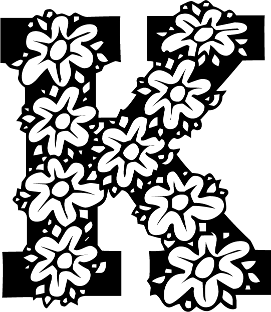 白黒 モノクロの花文字イラスト フリー素材 英語の大文字no 9 花文字 ｋ 白黒