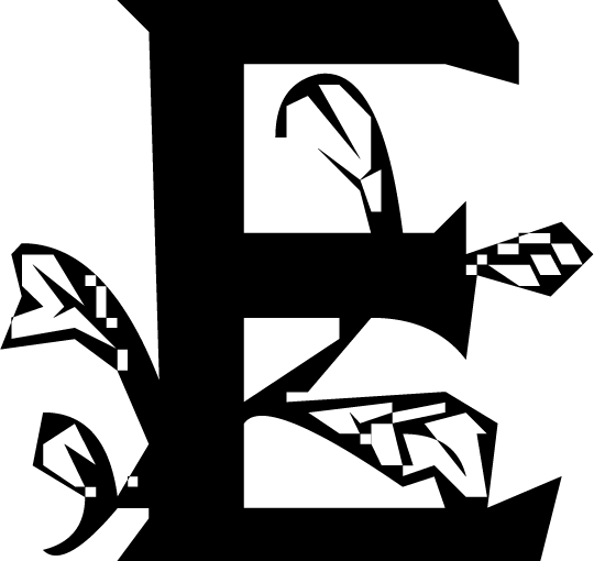 白黒 モノクロの花文字イラスト フリー素材 英語の大文字no 940 花文字 ｅ 白黒