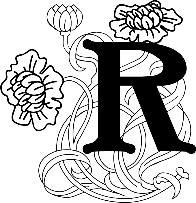 白黒 モノクロの花文字イラスト フリー素材 英語の大文字no 979 花文字 ｒ 白黒