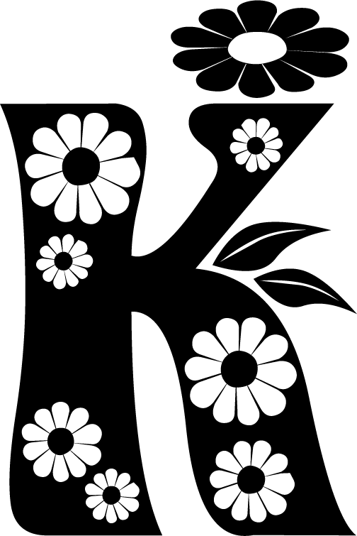 白黒 モノクロの花文字イラスト フリー素材 英語の大文字no 1050 花文字 ｋ 白黒