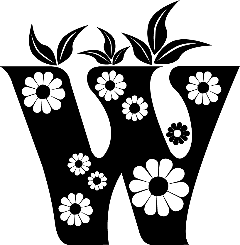 白黒 モノクロの花文字イラスト フリー素材 英語の大文字no 1062 花文字 ｗ 白黒