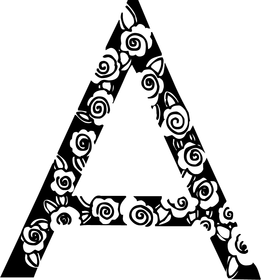 白黒 モノクロの花文字イラスト フリー素材 英語の大文字no 1066 花文字 A 白黒