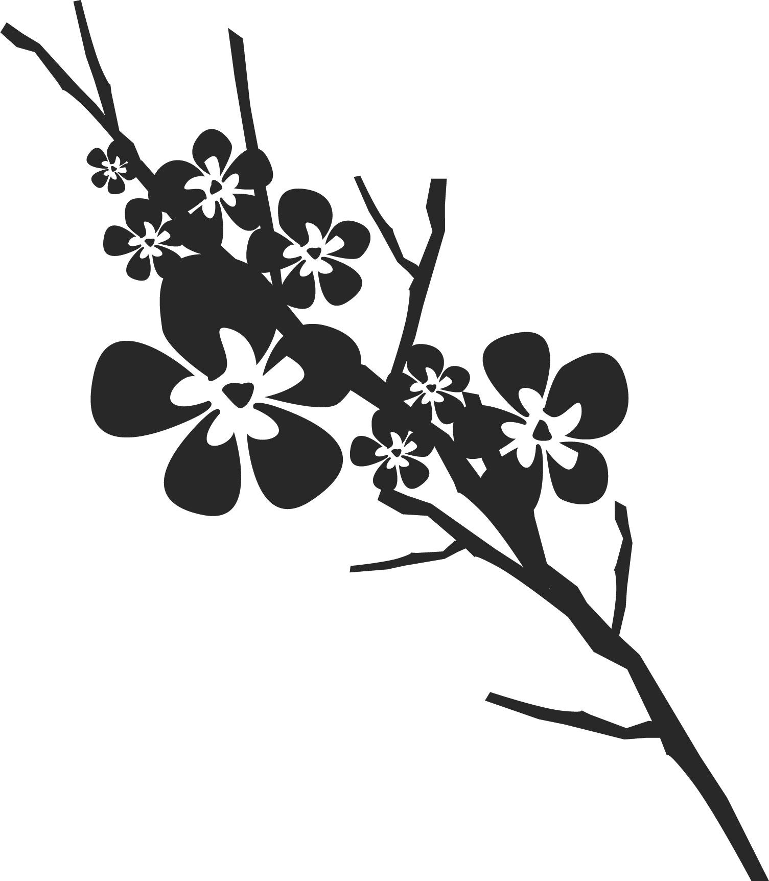花のイラスト フリー素材 白黒 モノクロno 613 白黒 木枝