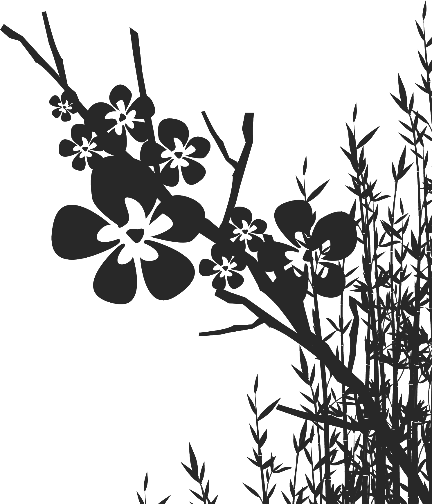 白黒 モノクロの花のイラスト フリー素材 ライン線 コーナー用no 903 白黒 枝葉 コーナー