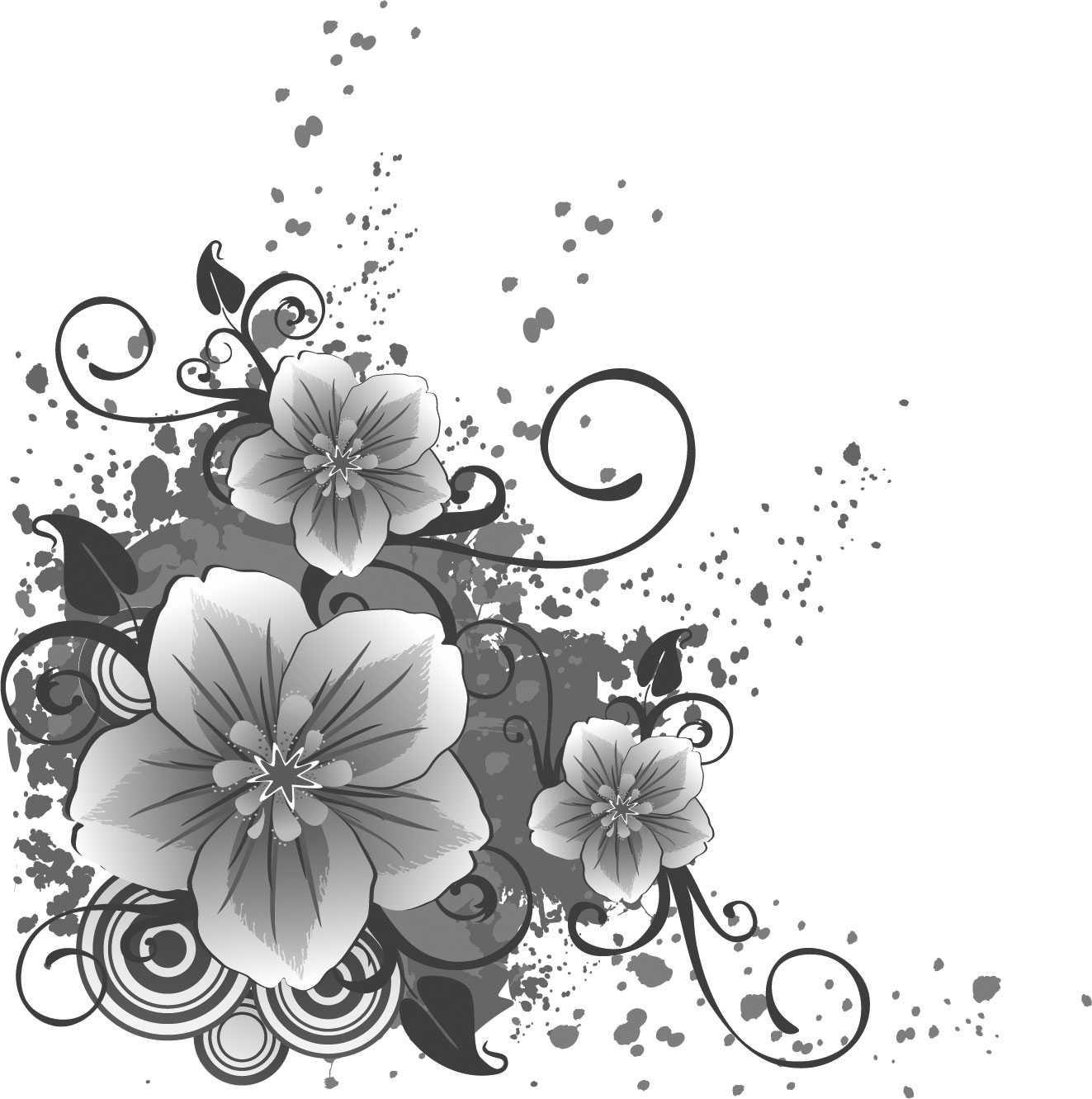白黒 モノクロの花のイラスト フリー素材 ライン線 コーナー用no 907 白黒 集まり