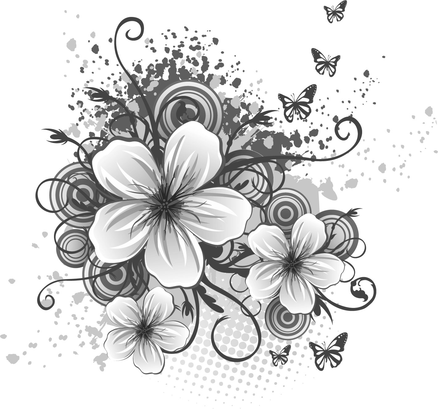 花のイラスト フリー素材 白黒 モノクロno 143 白黒 集まり
