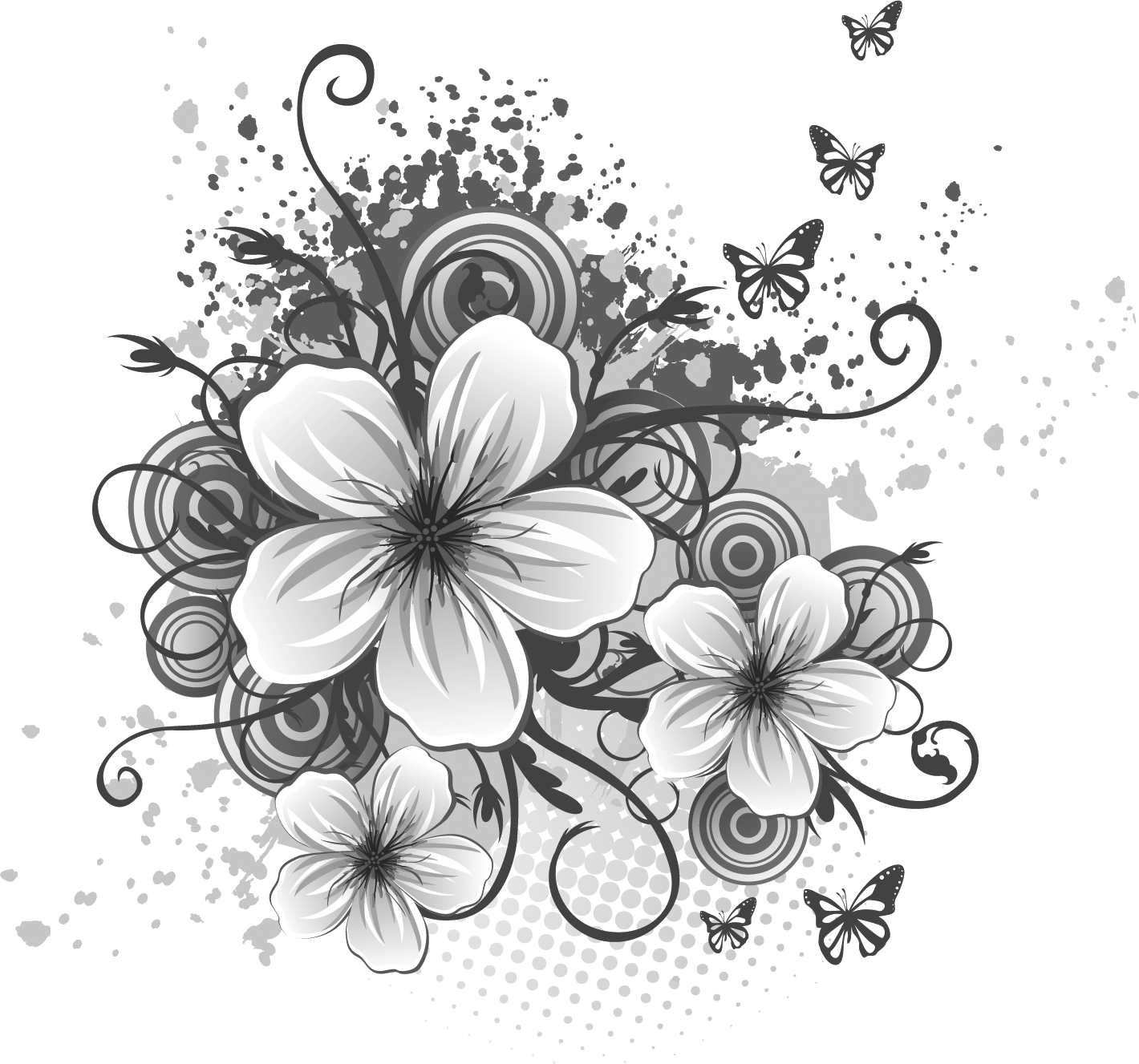 リアルな花のイラスト フリー素材 白黒 モノクロno 34 白黒 集まり