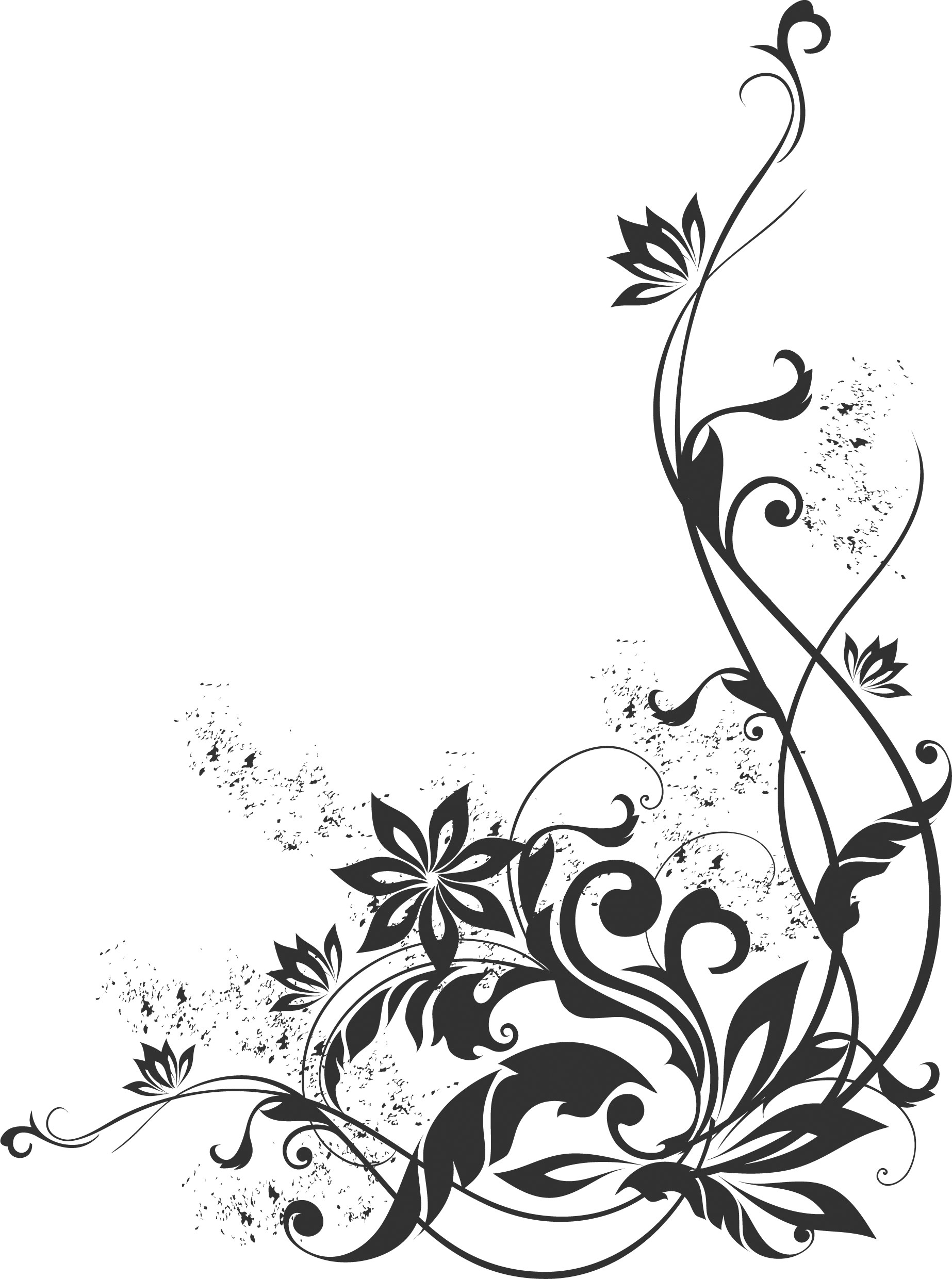 花のイラスト フリー素材 コーナーライン 角 No 137 白黒 蔓葉 コーナー