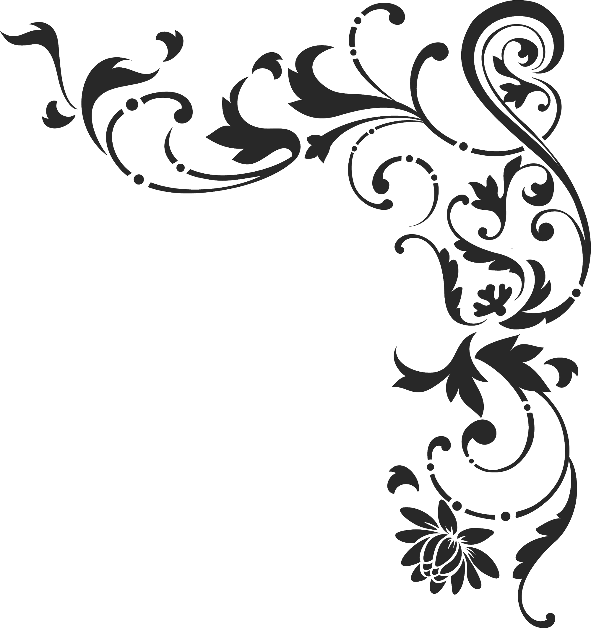 白黒 モノクロの花のイラスト フリー素材 ライン線 コーナー用no 877 白黒 模様 コーナー