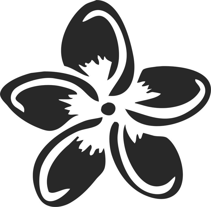 白黒の花のイラスト-白黒・5枚葉