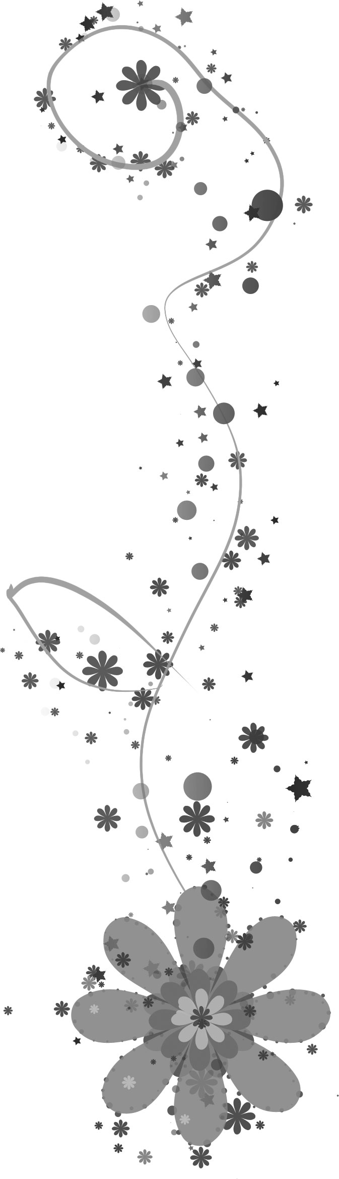 ポップでかわいい花のイラスト フリー素材 No 1358 白黒 大小 星