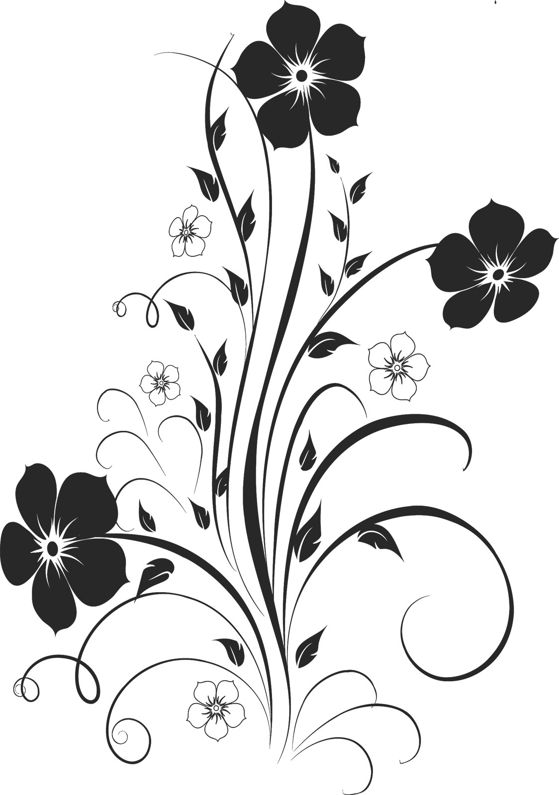 花のイラスト フリー素材 白黒 モノクロno 508 白黒 茎葉 曲線