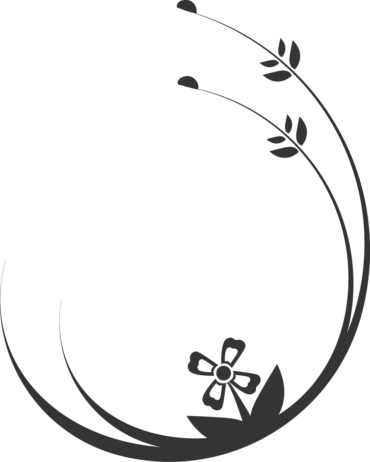 花のイラスト フリー素材 白黒 モノクロno 521 白黒 茎葉 半円